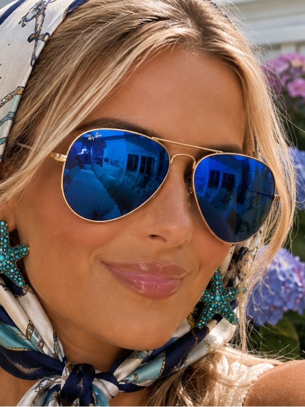 Ray-Ban Gold Frame Sunglasses with Blue Lenses